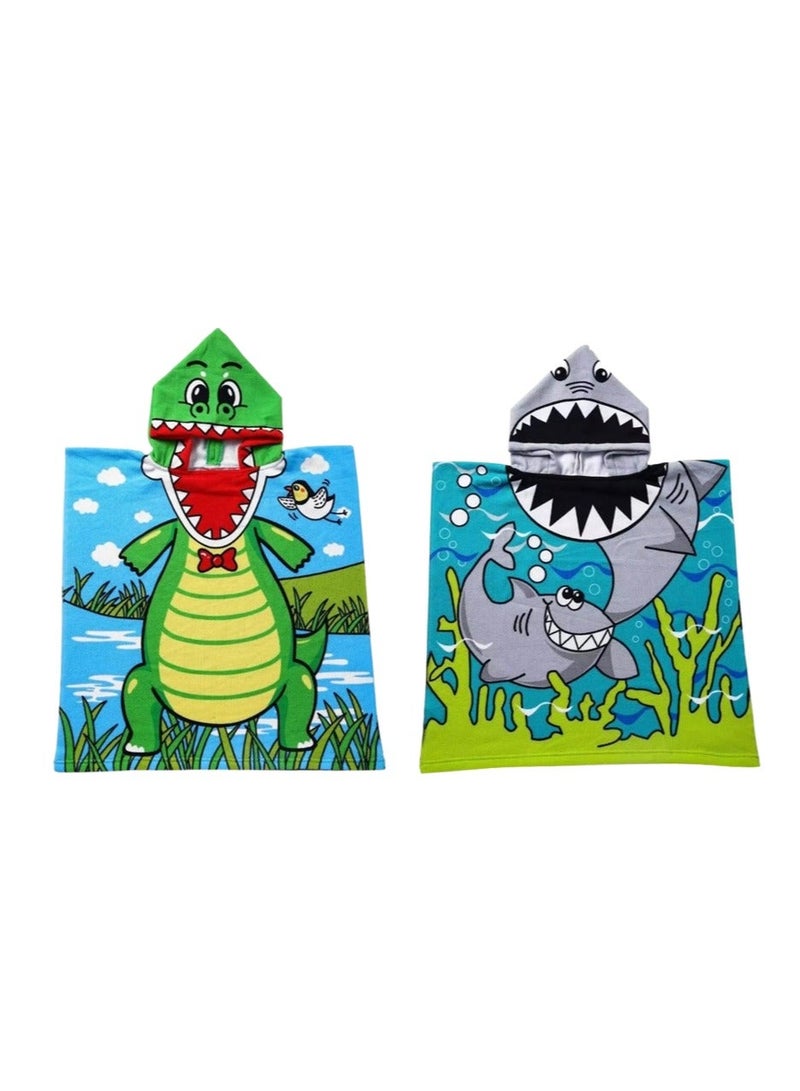 2 قطعة من مناشف الاستحمام للأطفال من 1 - 5 سنوات، 1 قطعة من منشفة الأطفال ذات غطاء رأس، منشفة استحمام ميكروفايبر فائقة النعومة، رداء بونشو، رداء استحمام، للأولاد والبنات، للسباحة، الشاطئ، العطلات، اللعب في الماء، تغطية حمام، ديناصور + قرش و 2 قطعة حقيبة، حقيبة مدرسية، حقيبة حضانة مقاومة للماء، حقيبة ظهر بسحاب، حقيبة رياضية مقاومة للماء للأطفال، للسباحة، الرياضة، السفر، الشاطئ، تنظيم أدوات الحمام، ونشاط الحفلات، الحجم (42*33 سم) أزرق. - Image 2