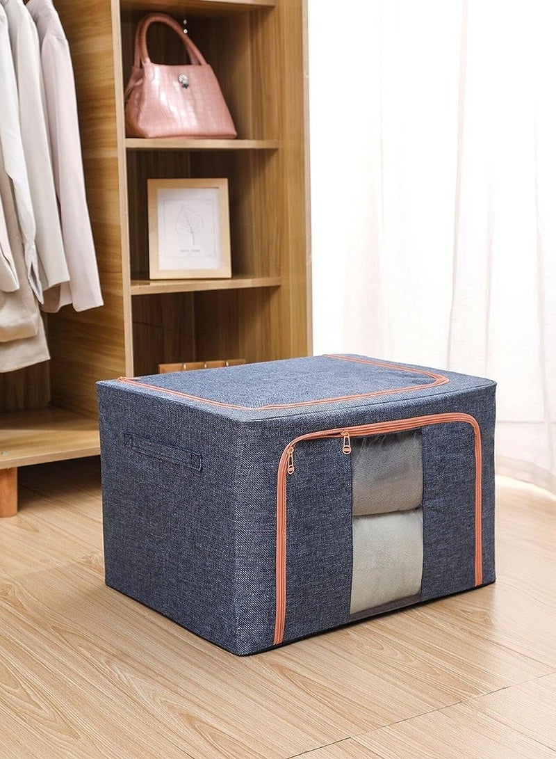 Clothes Fabric Storage Box, Large Folding Storage Box, Large Capacity Clothes Storage Bags (Blue) - Image 1