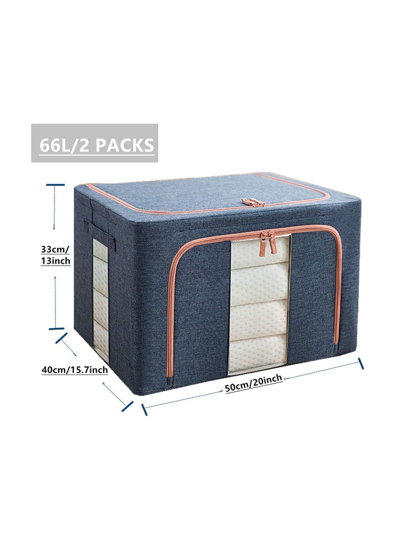 Clothes Fabric Storage Box, Large Folding Storage Box, Large Capacity Clothes Storage Bags (Blue) - Image 3