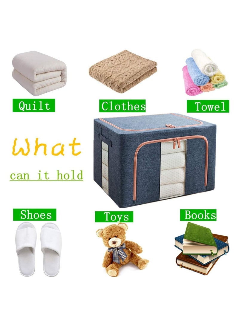 Clothes Fabric Storage Box, Large Folding Storage Box, Large Capacity Clothes Storage Bags (Blue) - Image 2