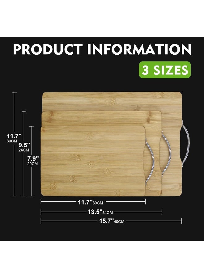SKY-TOUCH 3pack Bamboo Wood Cutting Chopping Set, Serving Board with Easy-Grip Handle  - Image 4