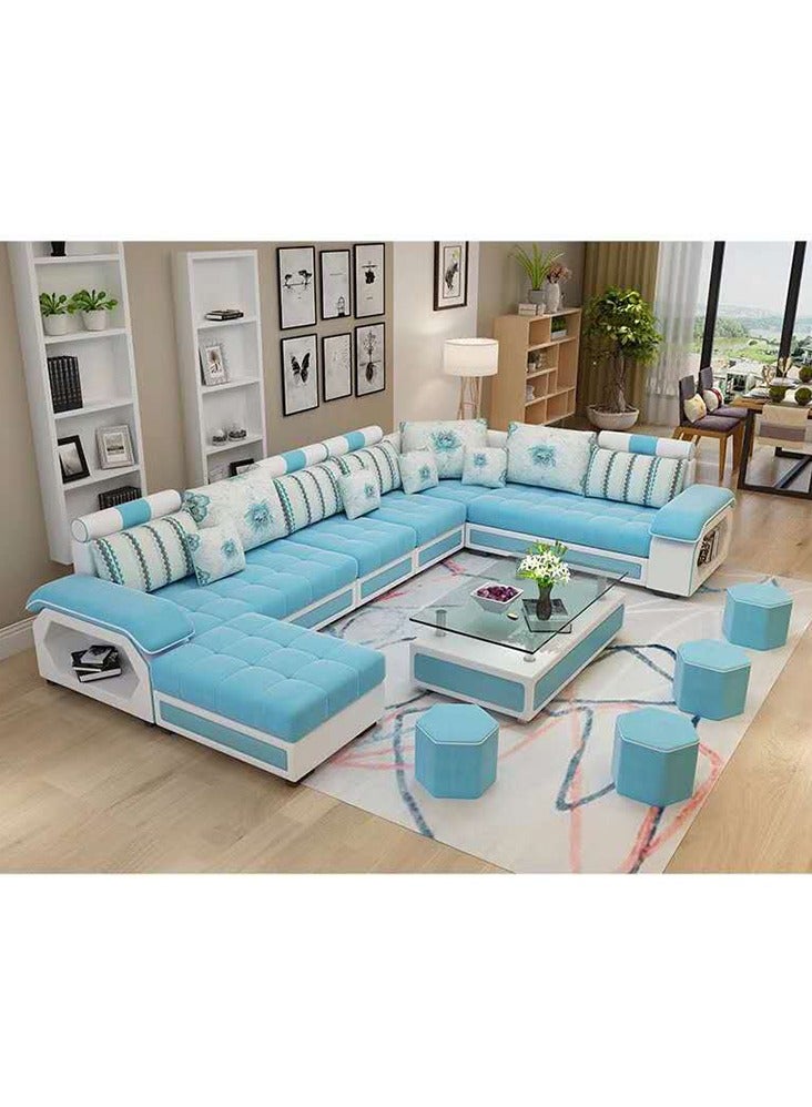 Ripple FURNITURE Modern Couch U Shaped Fabric Living Room Furniture Chaise Lounge Recliner Sectional L Shape Corner Sofa Sets Sky 7 Seaters  Blue 398X90X40  - Image 1