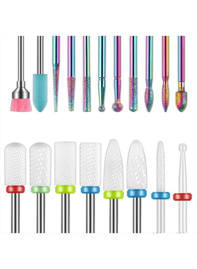 Depvko 19pcs Nail Drill Bits Sets, 3/32 Inch Diamond Cuticle Electric Nail File and Ceramic Acrylic Gel Nail Bit Kit, Acrylic Nail Art Tools, Carbide Cuticle Remover Bits for Manicure Pedicure, Home Salon - Image 1