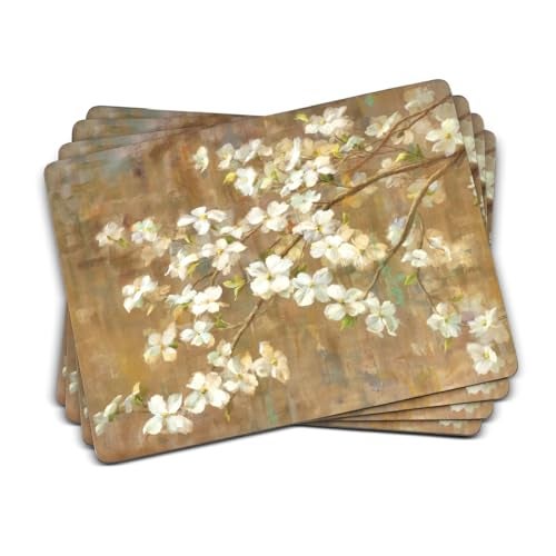 Pimpernel Dogwood in Spring Placemats  Set of 4 Rectangular Cork Backed Table Mats with Floral Blossoms  Heat  Stain Resistant Surface for Seasonal Table Decor  Spring Dining Accents