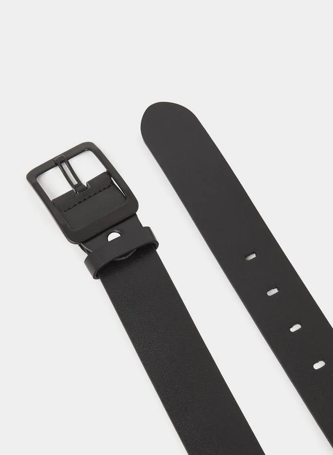 Styli Black Solid Faux leather Belt with Square Buckle