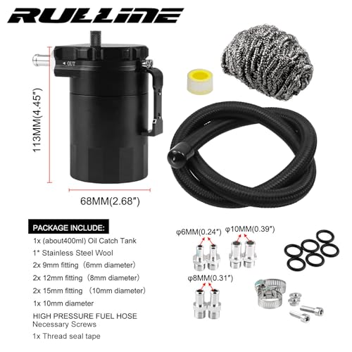 RULLINE 2PCS Universal 350ml Reservoir Tank Oil Catch Can Tank 0046 Aluminum Polish Baffled Reservoir with Bracket Black - Image 2