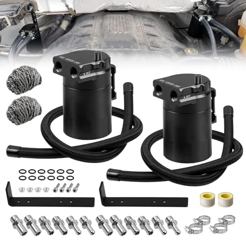 RULLINE 2PCS Universal 350ml Reservoir Tank Oil Catch Can Tank 0046 Aluminum Polish Baffled Reservoir with Bracket Black - Image 1