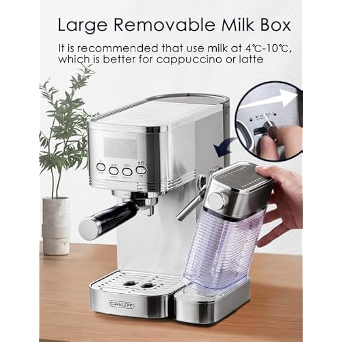 كافلف ماكينة صنع الإسبريسو بقوة 20 بار مع نظام خفق الحليب التلقائي، ماكينة صنع الكابتشينو 6 في 1 مع نظام تسخين مزدوج ودرجة حرارة قابلة للتعديل، 13 لترًا، 1350 واط - Image 5