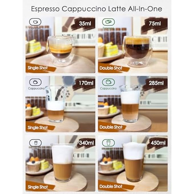 كافلف ماكينة صنع الإسبريسو بقوة 20 بار مع نظام خفق الحليب التلقائي، ماكينة صنع الكابتشينو 6 في 1 مع نظام تسخين مزدوج ودرجة حرارة قابلة للتعديل، 13 لترًا، 1350 واط - Image 4