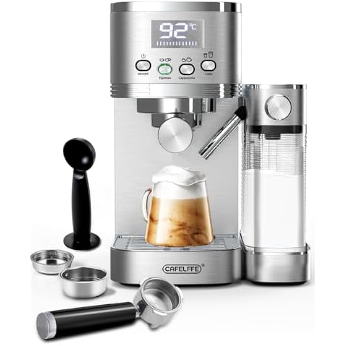 كافلف ماكينة صنع الإسبريسو بقوة 20 بار مع نظام خفق الحليب التلقائي، ماكينة صنع الكابتشينو 6 في 1 مع نظام تسخين مزدوج ودرجة حرارة قابلة للتعديل، 13 لترًا، 1350 واط - Image 1