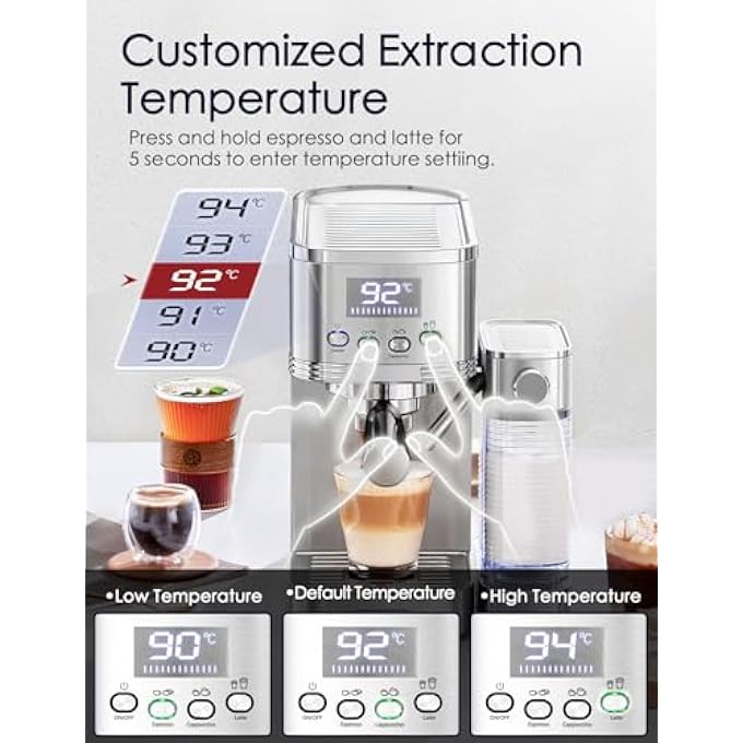 كافلف ماكينة صنع الإسبريسو بقوة 20 بار مع نظام خفق الحليب التلقائي، ماكينة صنع الكابتشينو 6 في 1 مع نظام تسخين مزدوج ودرجة حرارة قابلة للتعديل، 13 لترًا، 1350 واط - Image 3