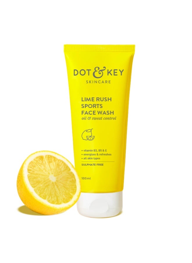 DOT & KEY Lime Rush Sports Face Wash Deep Cleans Oil, Sweat & Dirt For Refreshingly Clean & Oil Free Skin For All Skin Types Sulphate Free & Non Drying Facewash Active Sports Friendly 100Ml - Image 1