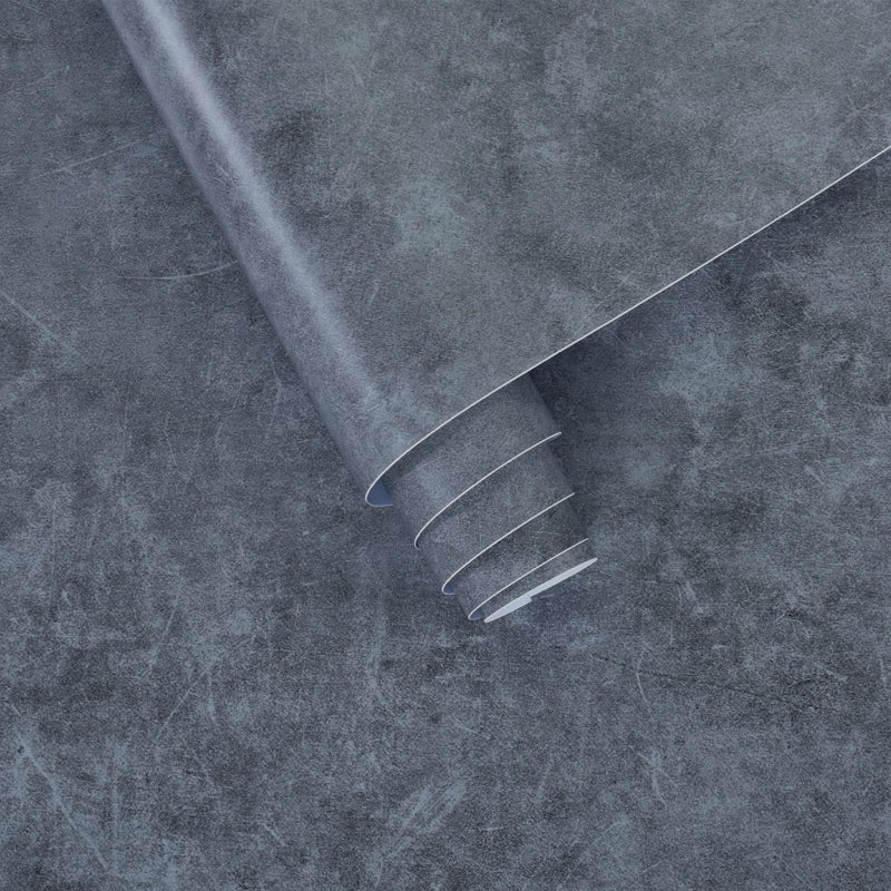 3yecao 16118 Thick Dark Blue Grey Concrete Wallpaper Peel and Stick Waterproof Glossy Textured Gray Concrete Contact Paper Vinyl Wrap Self Adhesive Cement Tile Sticker for Countertops Kitchen Walls