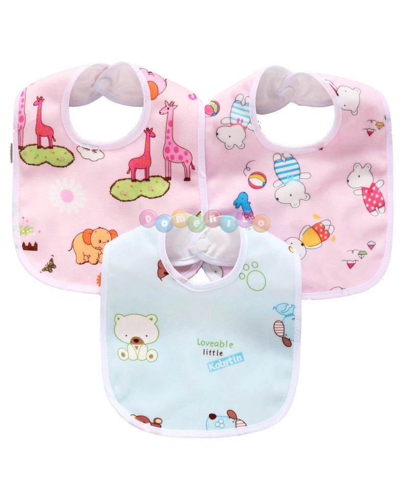 DOMENICO Baby Soft Feeding Bibs/Apron Cute Multi Print|with Tich Button| Waterproof Newborn Baby Bib Set - Pack Of 3 - Image 2