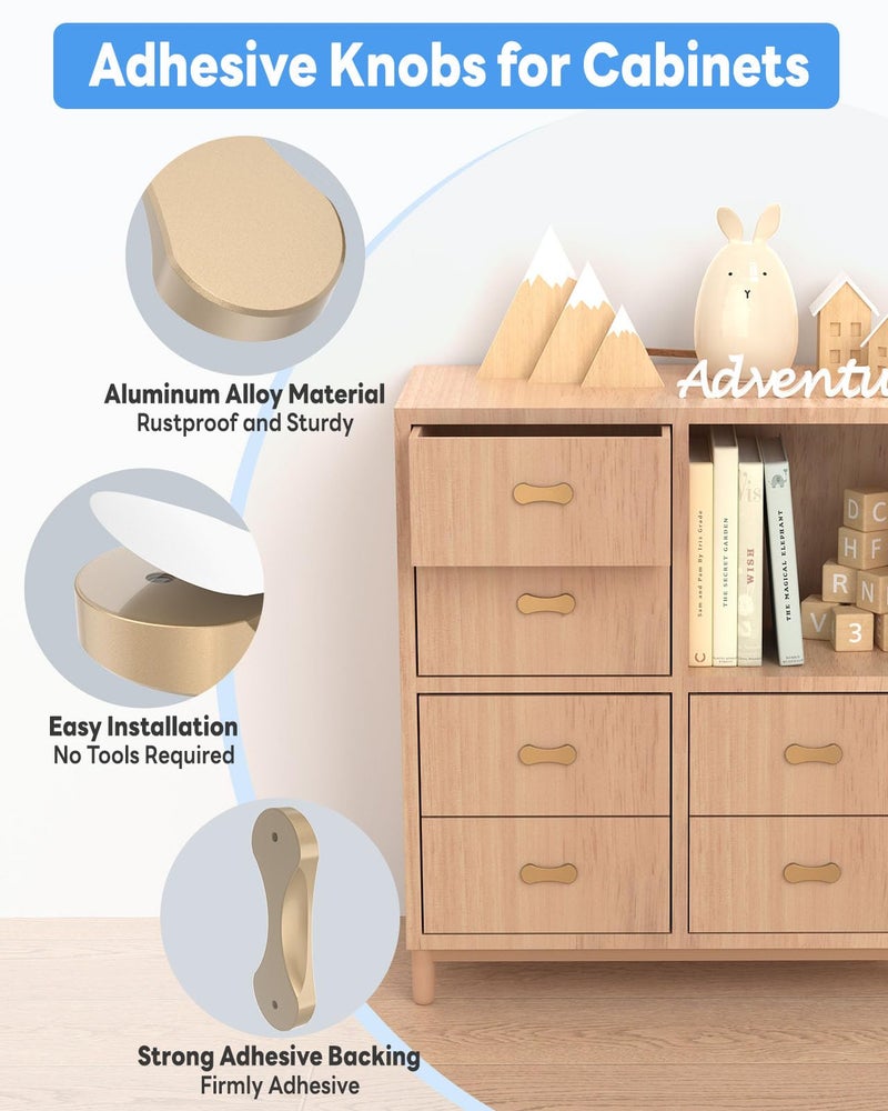 Mebantoo 8 Pack Adhesive Cabinet Handles, 3 Inch Self-Stick Knobs, Barn Door & Finger Pulls For Closets, Sliding Shower Glass Doors, Wardrobes, Drawers, Windows (8, Gold) - Image 2