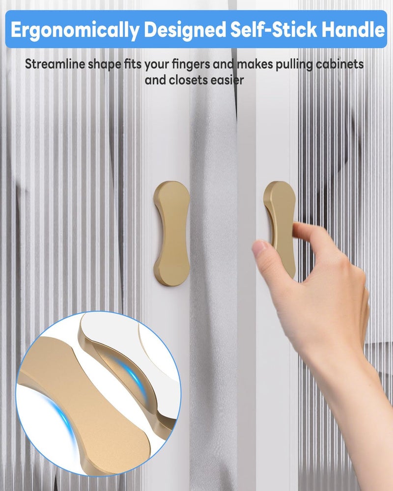 Mebantoo 8 Pack Adhesive Cabinet Handles, 3 Inch Self-Stick Knobs, Barn Door & Finger Pulls For Closets, Sliding Shower Glass Doors, Wardrobes, Drawers, Windows (8, Gold) - Image 3