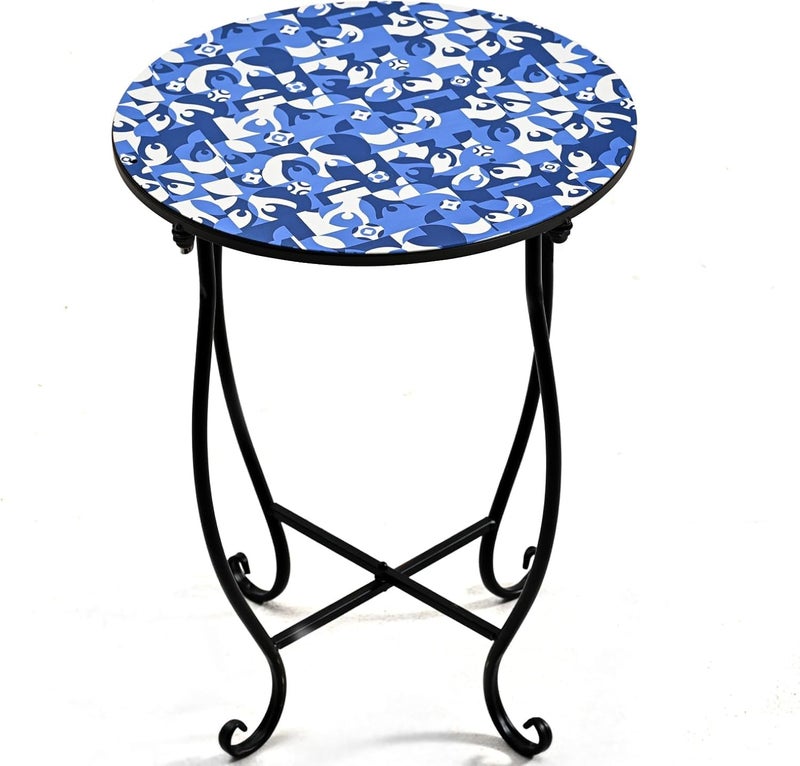 Taofwter Patio Side Tables 14 Indoor Outdoor Metal Side Table for Poolside Bistro Balcony Yard Porch Bedside Weather Resistant Metal Accent Table for Indoor Outdoor Use Easy Assembly Blue - Image 2