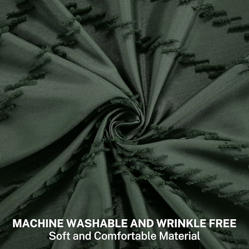 Siiluminisoy Dark Green Boho Shower Curtain with Tassel Woven Fabric Shower Curtain 72 x 72 Modern Farmhouse Textured Tufted Chevron Striped Minimalist Shower Curtains for Bathroom - Image 2