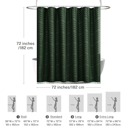 Siiluminisoy Dark Green Boho Shower Curtain with Tassel Woven Fabric Shower Curtain 72 x 72 Modern Farmhouse Textured Tufted Chevron Striped Minimalist Shower Curtains for Bathroom - Image 5