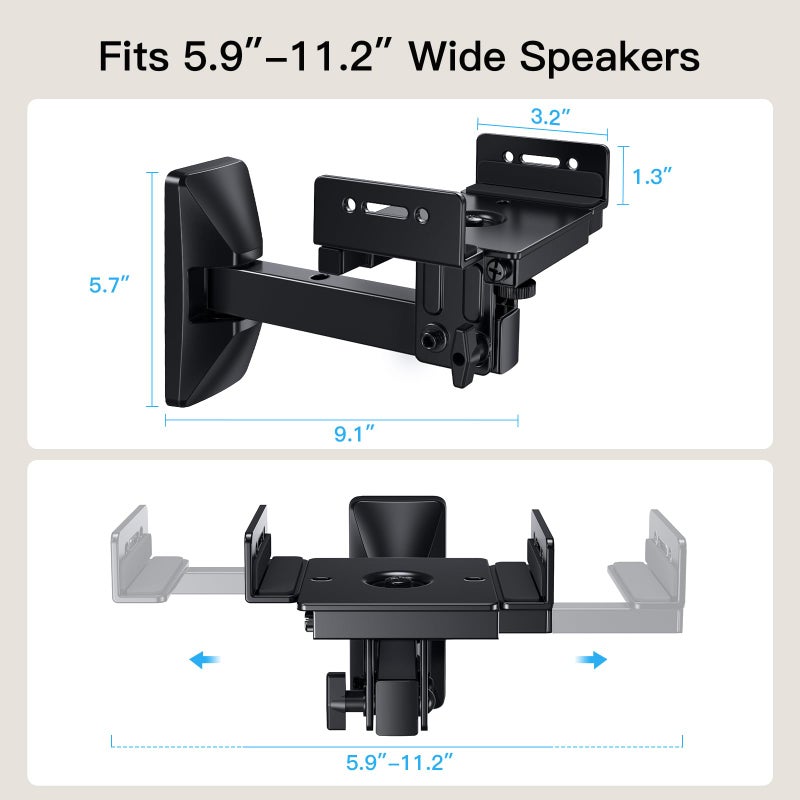 Pipishell Speaker Wall Mounts, Dual Side Clamping Bookshelf Mounting Bracket, Speaker Mounts for Surround Sound, Bookshelf Speakers up to 55 lbs, 1 Pair - Image 2