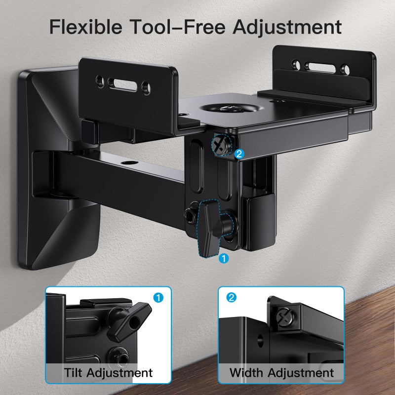 Pipishell Speaker Wall Mounts, Dual Side Clamping Bookshelf Mounting Bracket, Speaker Mounts for Surround Sound, Bookshelf Speakers up to 55 lbs, 1 Pair - Image 5
