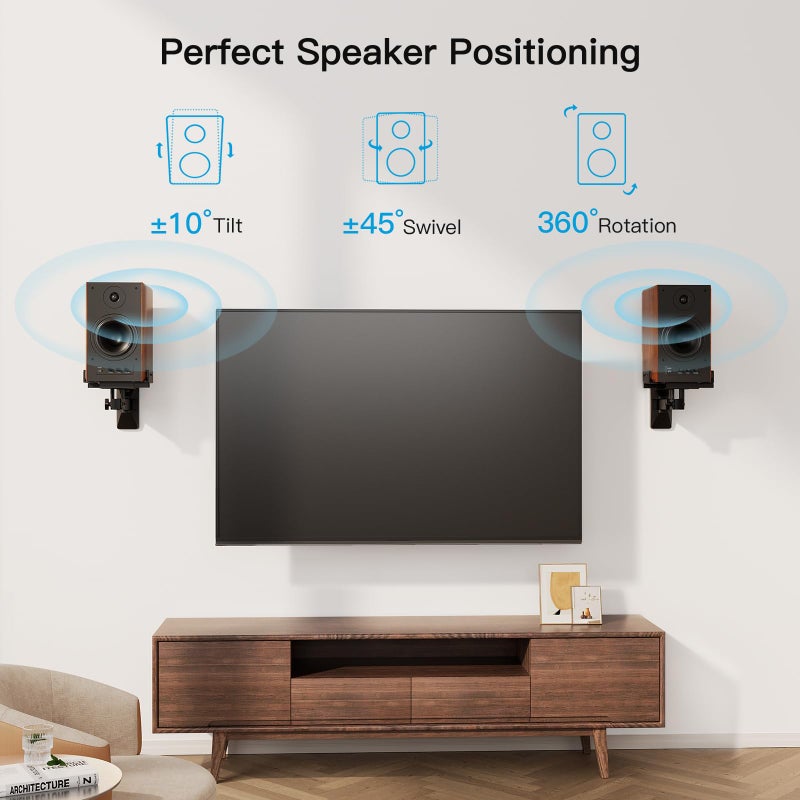 Pipishell Speaker Wall Mounts, Dual Side Clamping Bookshelf Mounting Bracket, Speaker Mounts for Surround Sound, Bookshelf Speakers up to 55 lbs, 1 Pair - Image 3