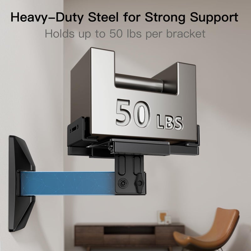 Pipishell Speaker Wall Mounts, Dual Side Clamping Bookshelf Mounting Bracket, Speaker Mounts for Surround Sound, Bookshelf Speakers up to 55 lbs, 1 Pair - Image 4
