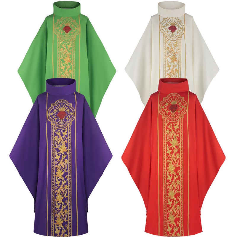 Elastic Printed Monk Robe for Stage Performance Milky White