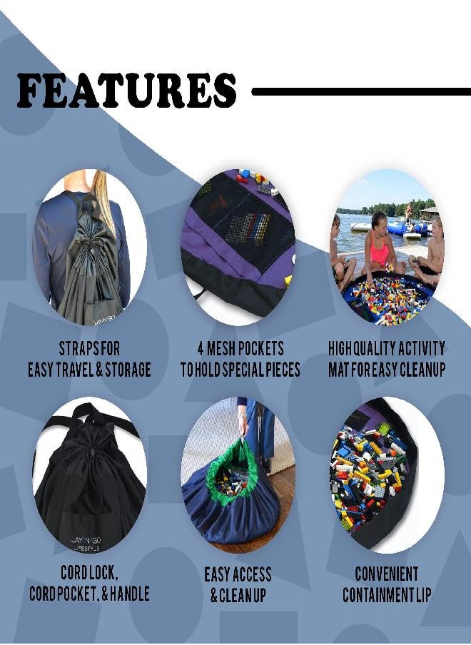 Lay-n-Go Lay-n-Go 2-in-1 Portable Drawstring Toys Storage Organizer and Play Mat for Room and Travel, Made for Kids and Toddlers with a Durable Patented Design, 44 inch, Purple/Black 