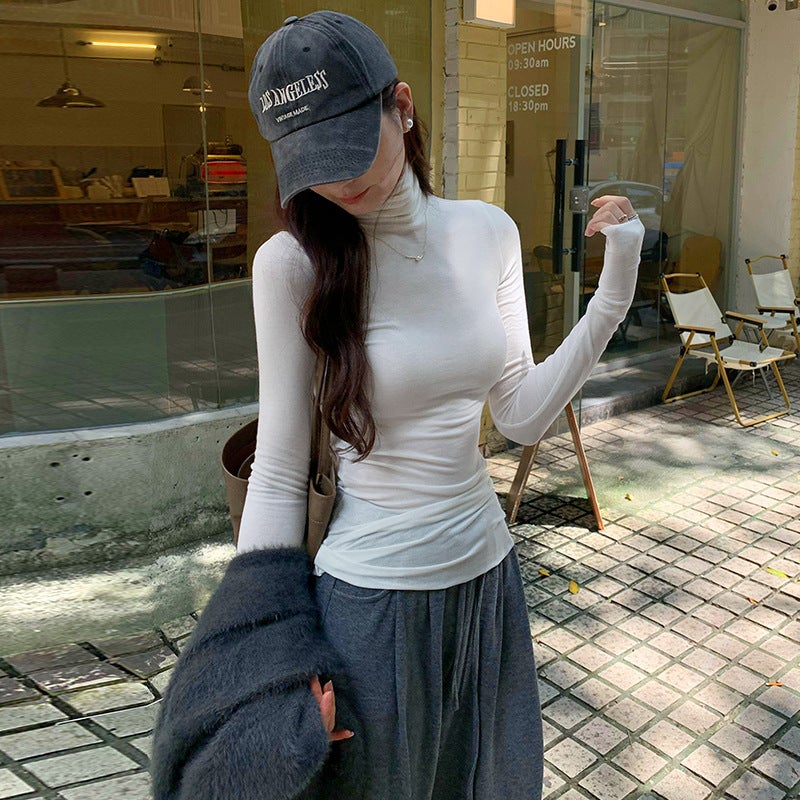 Real Picture Tencel Wool Skin-Friendly Soft Waxy High Neck Slim-Fit White Base Shirt Women'S Autumn T-Shirt - Image 3