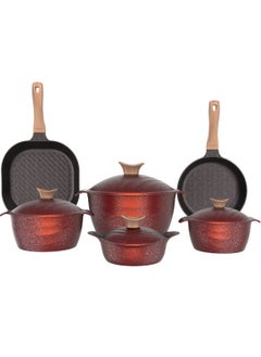 Alsaif Gallery 14 Pcs Granite Cookware Set with Wooden Handle Cherry Titanium  - Image 2
