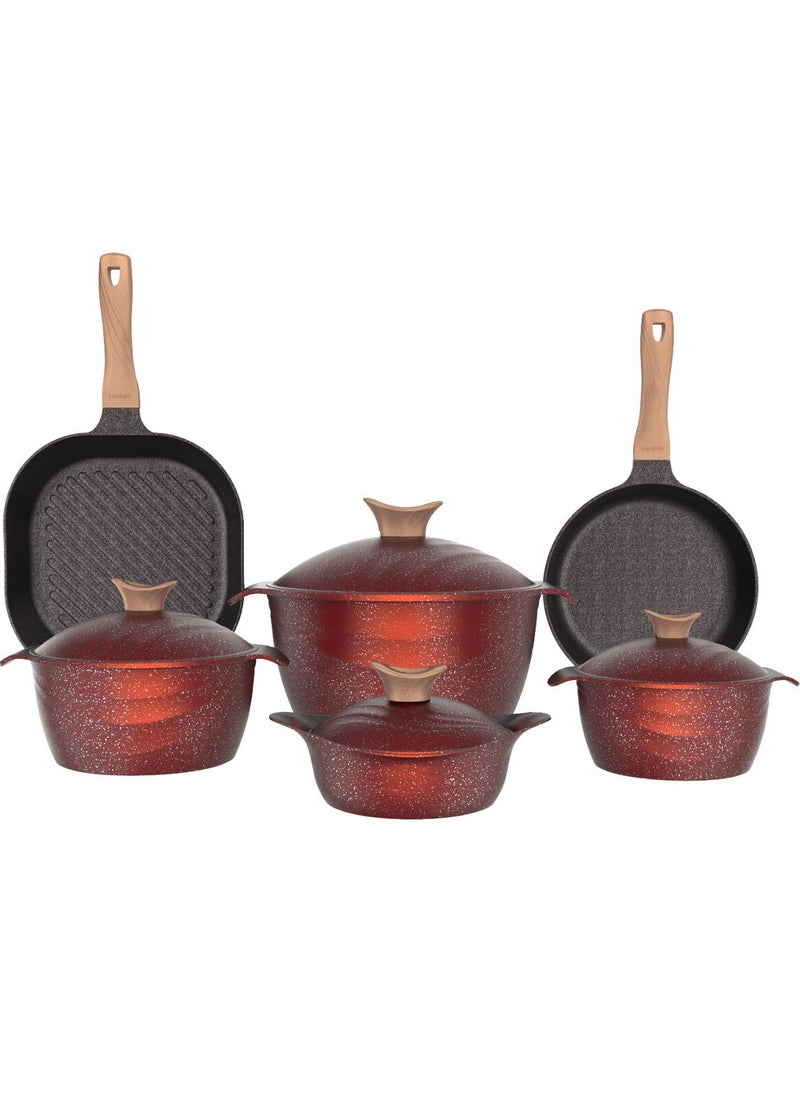 Alsaif Gallery - 14 Pcs Granite Cookware Set with Wooden Handle Cherry Titanium - Image 1