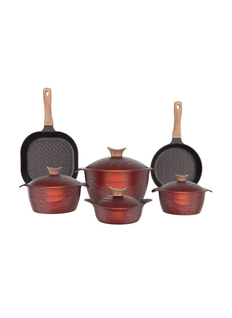 Alsaif Gallery - 14 Pcs Granite Cookware Set with Wooden Handle Cherry Titanium - Image 1