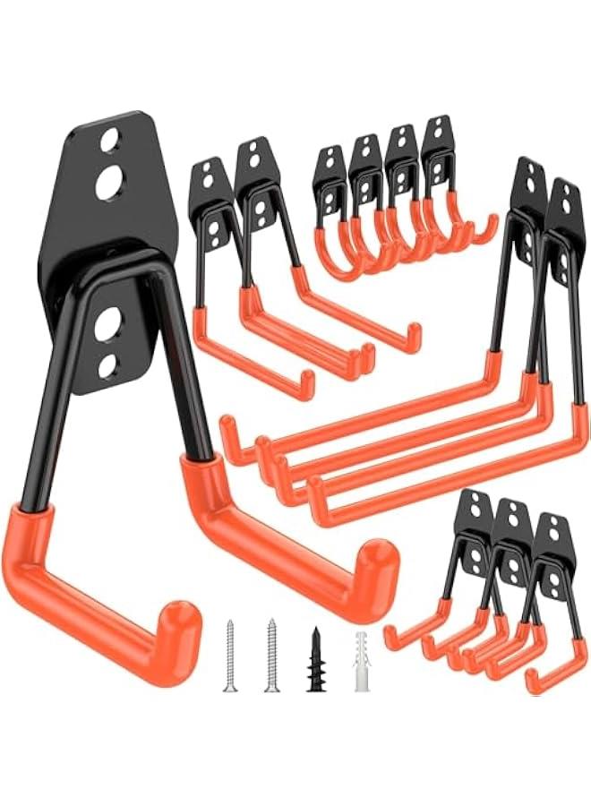 12 Pack Garage Hooks Heavy Duty,Utility Steel Garage Storage Hooks,Wall Mount Garage HangerOrganizer for Organizing Power Tools,Ladders,Bulk Items,Bikes,Ropes and More Equipment (Orange) - Image 1