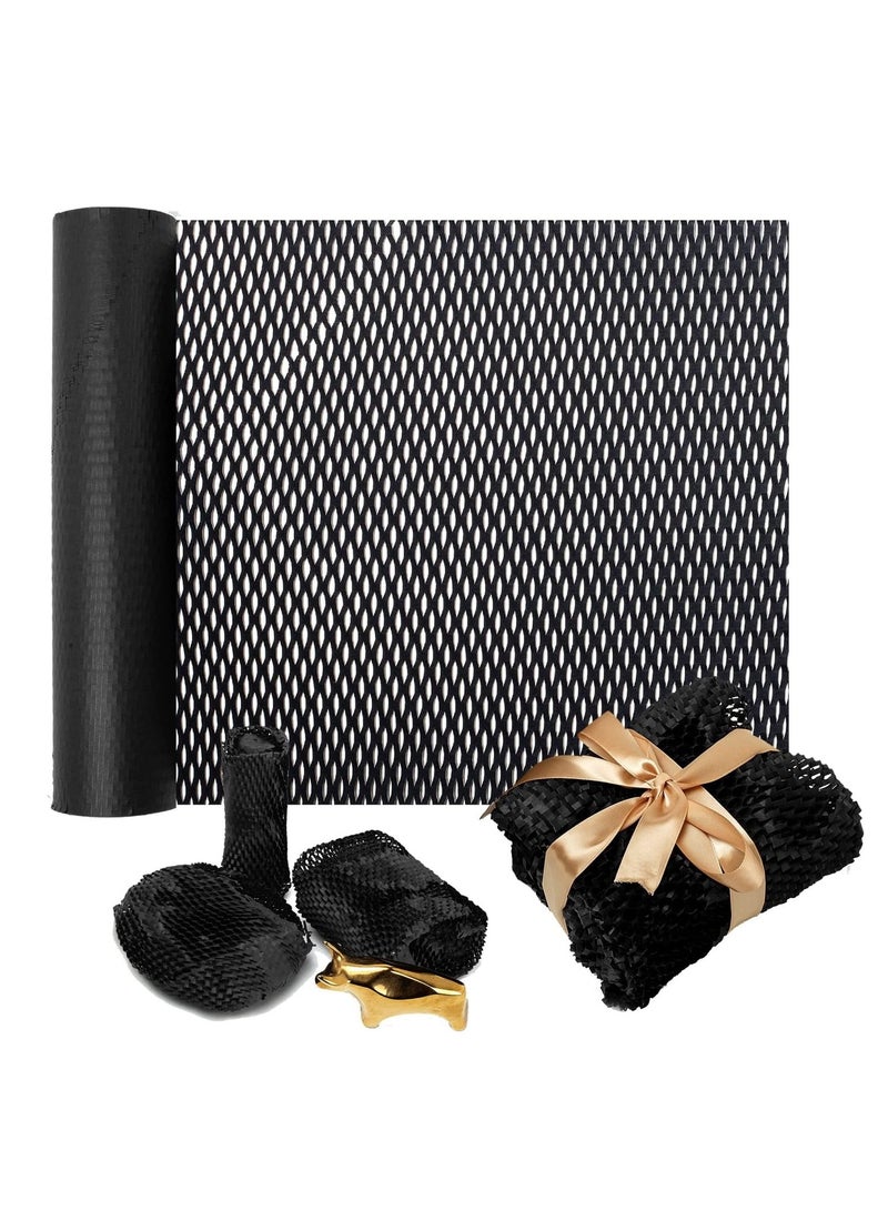 لفة ورق تغليف على شكل قرص العسل الأسود مقاس 50 × 500 سم، مواد تغليف صديقة للبيئة لتغليف هدايا الشحن، غلاف وسادة واقٍ معاد تدويره - Image 1