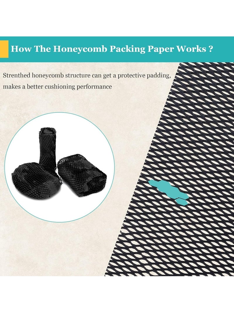 لفة ورق تغليف على شكل قرص العسل الأسود مقاس 50 × 500 سم، مواد تغليف صديقة للبيئة لتغليف هدايا الشحن، غلاف وسادة واقٍ معاد تدويره - Image 2