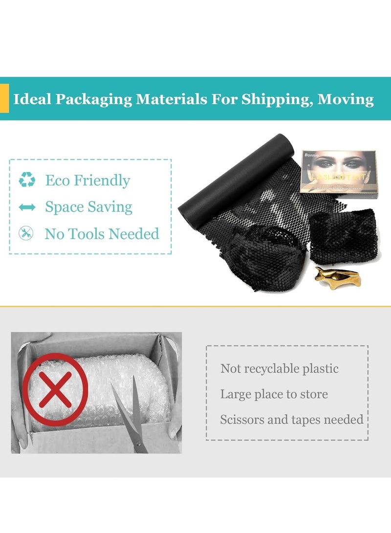 لفة ورق تغليف على شكل قرص العسل الأسود مقاس 50 × 500 سم، مواد تغليف صديقة للبيئة لتغليف هدايا الشحن، غلاف وسادة واقٍ معاد تدويره - Image 4