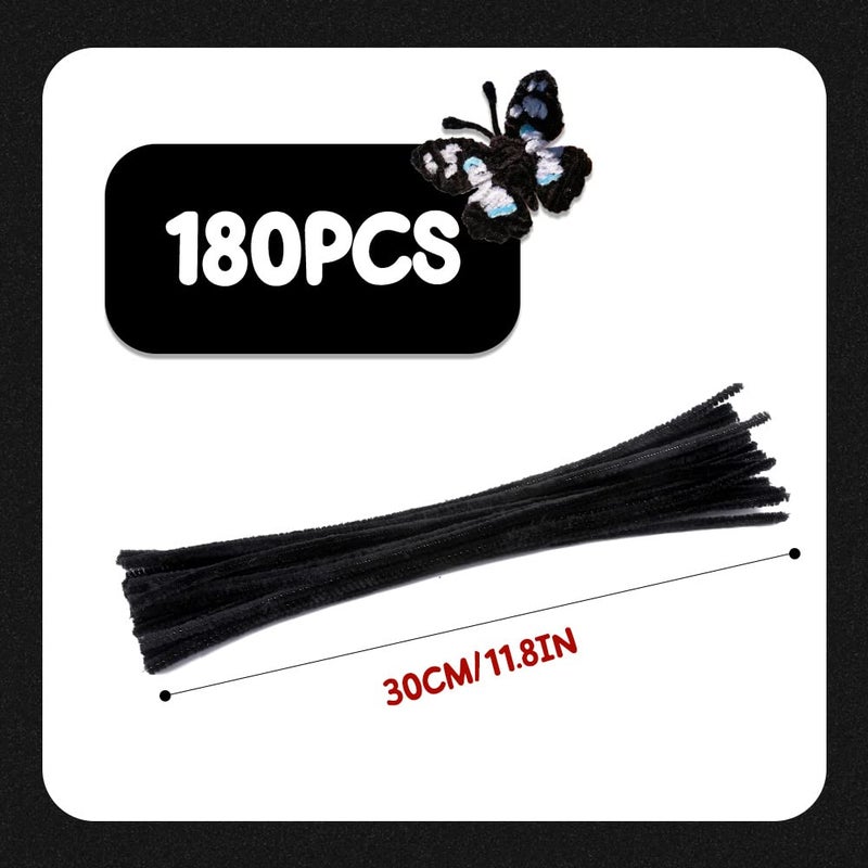 SHWAKK 180 Pcs Pipe Cleaners Chenille Stem, Black Pipe Cleaners, 11.8inch Pipe Cleaner for Hair Locs, Long Craft Pipe Cleaner Chenille Stems for DIY Art Crafts Decorations Supplies - Image 2