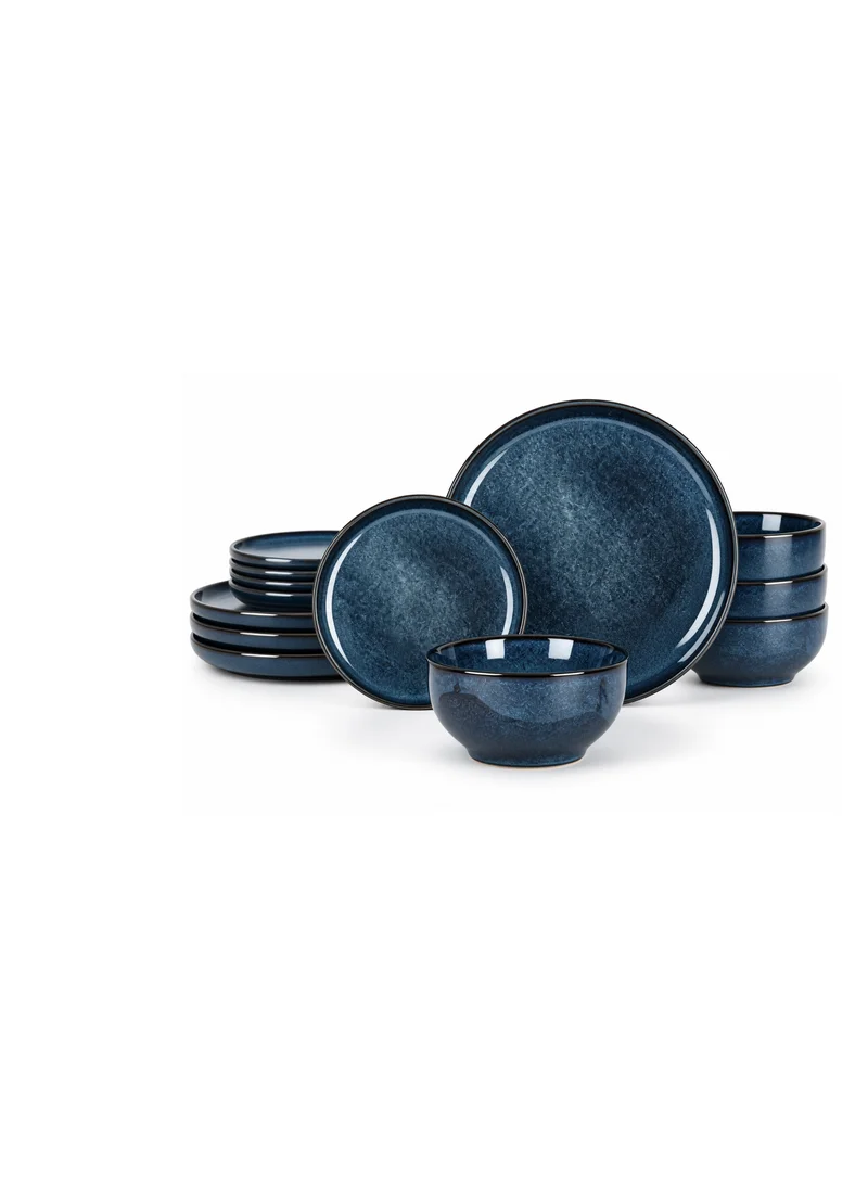 Cuisine Art Cuisine Art RAH 12-Piece Stoneware Dinner Set, Marble Blue Tableware Set with 4 Dinner Plates, 4 Side Plates & 4 Bowls, Elegant Everyday Dining Set