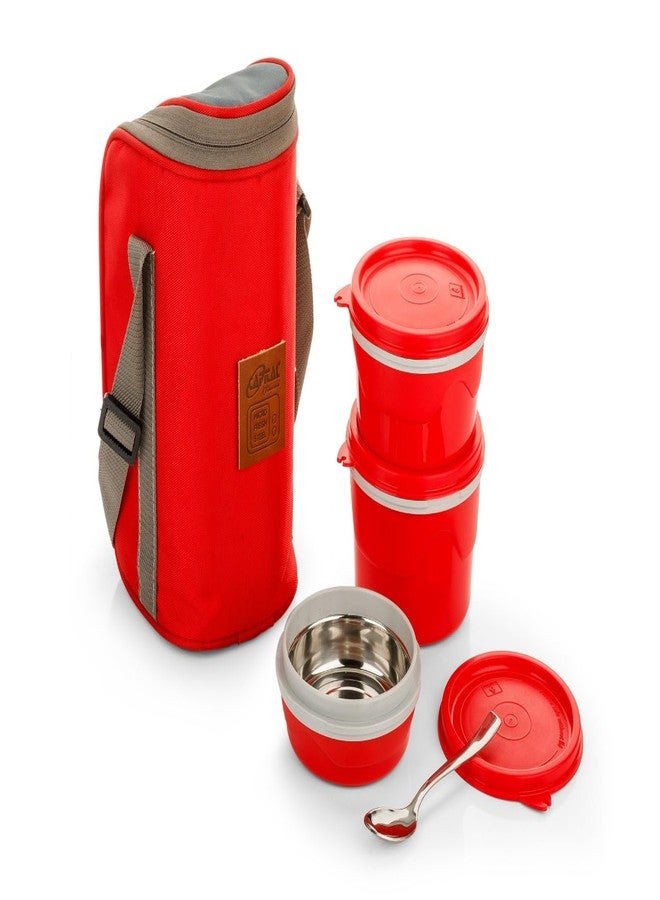 Finner Insulated Lunch Box with Steel Inner Containers | Leak Proof & Microwave Safe | 250 ml, 350 ml & 500 ml Containers Set (Red) - Image 2