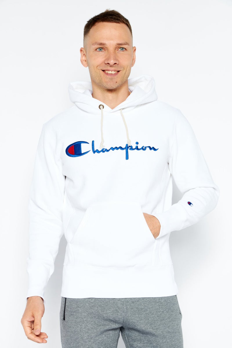 Champion هودي رجالي رياضي بأكمام طويلة للخارج، أبيض  - Image 1
