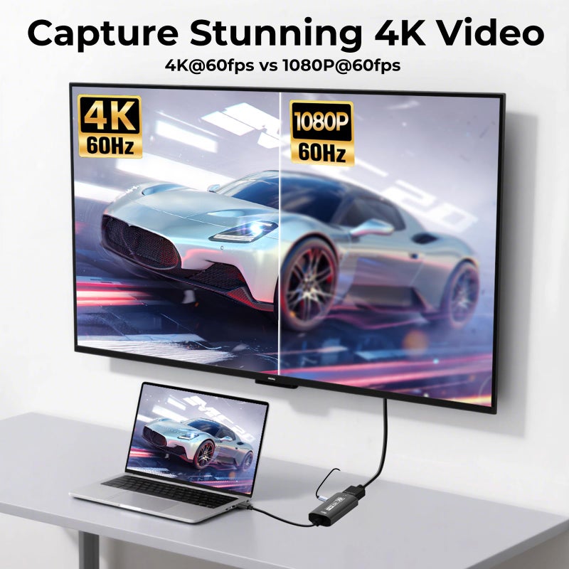 Guermok 4K USB3.0 Video Capture Card with PD 100W, 4K@60FPS or 2K@144FPS HDMI to USB-A/C Capture Card for Streaming, Works with Pad, Tablet, MacOS, Switch2/1, Laptop, PC, Camera, VR, Black - Image 4