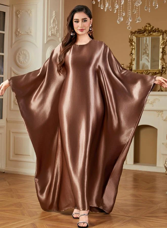 Take Two Women Solid Satin Fitted Kimono Sleeve Jalabiya