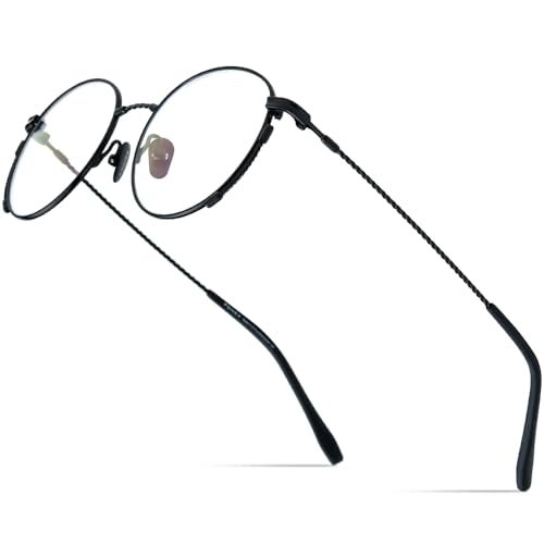 FONEX Titanium Glasses Frame Men,Vintage Retro Round Ultralight Optical Eyeglasses Women Eyewear F85719 (F85719 Black) - Image 1