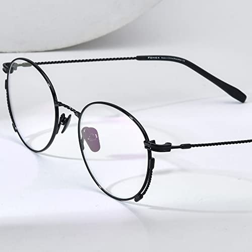 FONEX Titanium Glasses Frame Men,Vintage Retro Round Ultralight Optical Eyeglasses Women Eyewear F85719 (F85719 Black) - Image 2