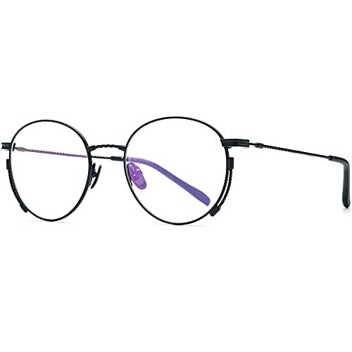 FONEX Titanium Glasses Frame Men,Vintage Retro Round Ultralight Optical Eyeglasses Women Eyewear F85719 (F85719 Black) - Image 5