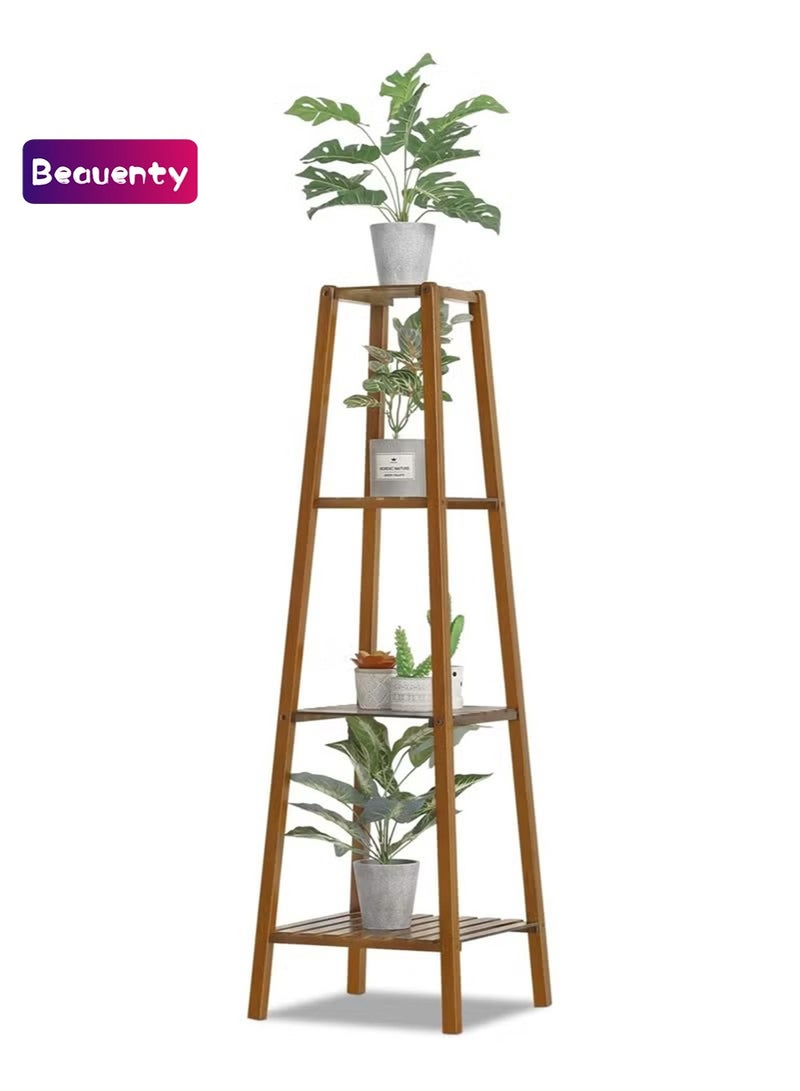 Beauenty Bamboo Tall Plant Stand 4-Tier Pot Holder Small Space Flower Shelf Rack Display Table for Living Room Balcony and Garden - Image 1
