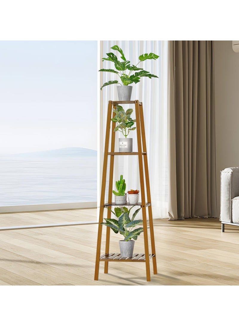 Beauenty Bamboo Tall Plant Stand 4-Tier Pot Holder Small Space Flower Shelf Rack Display Table for Living Room Balcony and Garden - Image 2