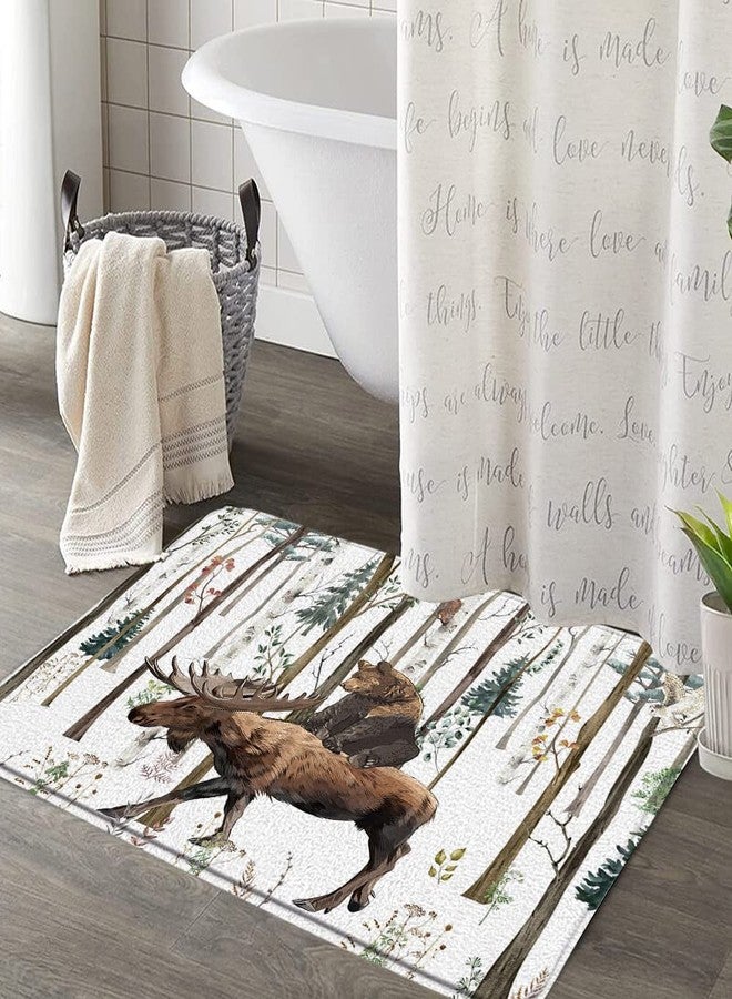 EVRCVAR Rustic Bear Bath Mat Funny Deer Forest Tree Hunting Lodge Adventure Cabin Farm Rural Animal Moose Vintage Brown Soft Plush Memory Foam Bathroom Living Room Bedroom Rugs 17.7"X29.5"（45x75cm） - Image 5