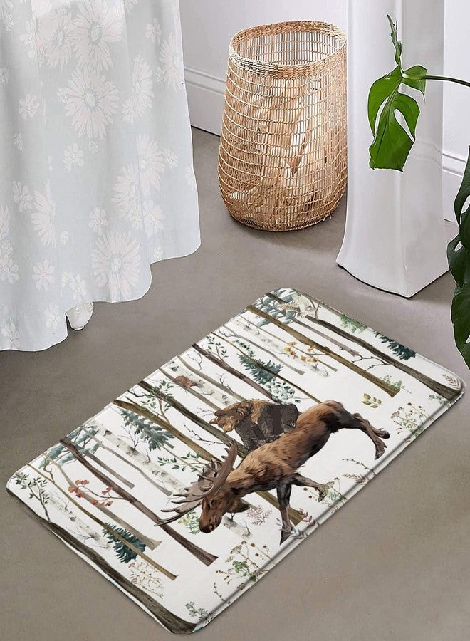 EVRCVAR Rustic Bear Bath Mat Funny Deer Forest Tree Hunting Lodge Adventure Cabin Farm Rural Animal Moose Vintage Brown Soft Plush Memory Foam Bathroom Living Room Bedroom Rugs 17.7"X29.5"（45x75cm） - Image 2